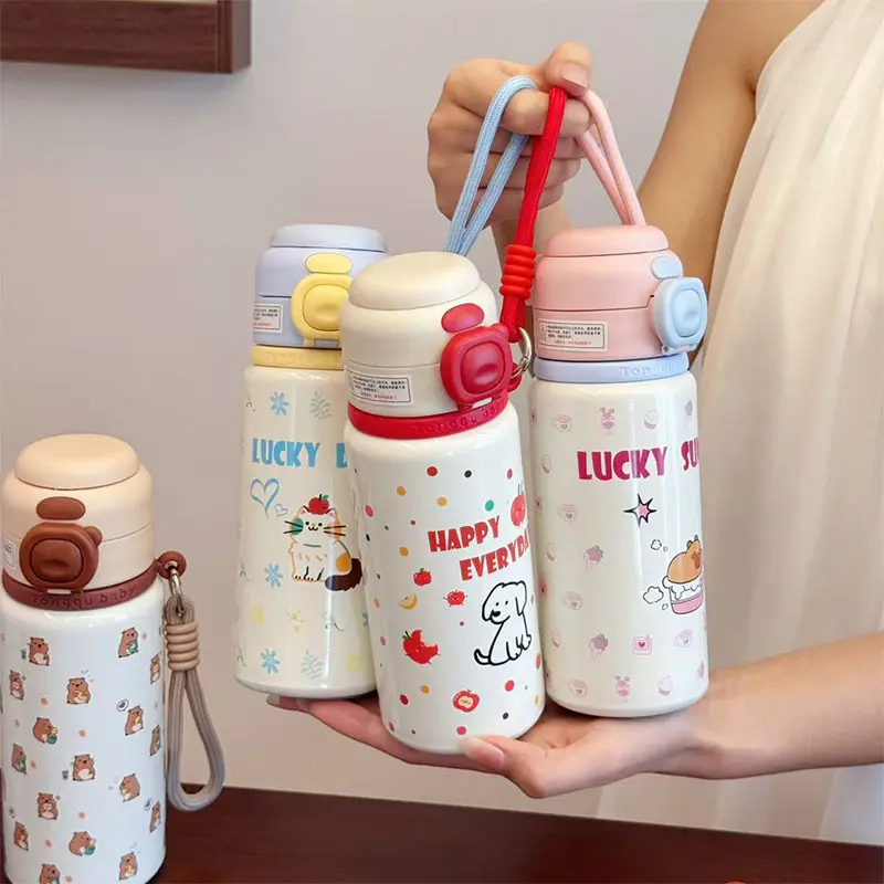 Cartoon Kids 316 Stainless Steel Insulated Water Bottle - Straw Cup, Dual-Drinking Mug, Portable Tumbler for Boys Girls Outdoor Sports Camping