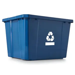 Medium Curbside Blue Box, Plastic 17 Gallon/64 Litre Home Trash Can Refuse and Recycling Bin Container with Built-in Handles (1 Pack)