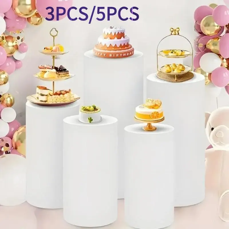 5 Pcs Wedding Cylinder Plinth Covers, Decorative Stand Covers for Wedding, Birthday & Party Events Decoration, Only Covers Included