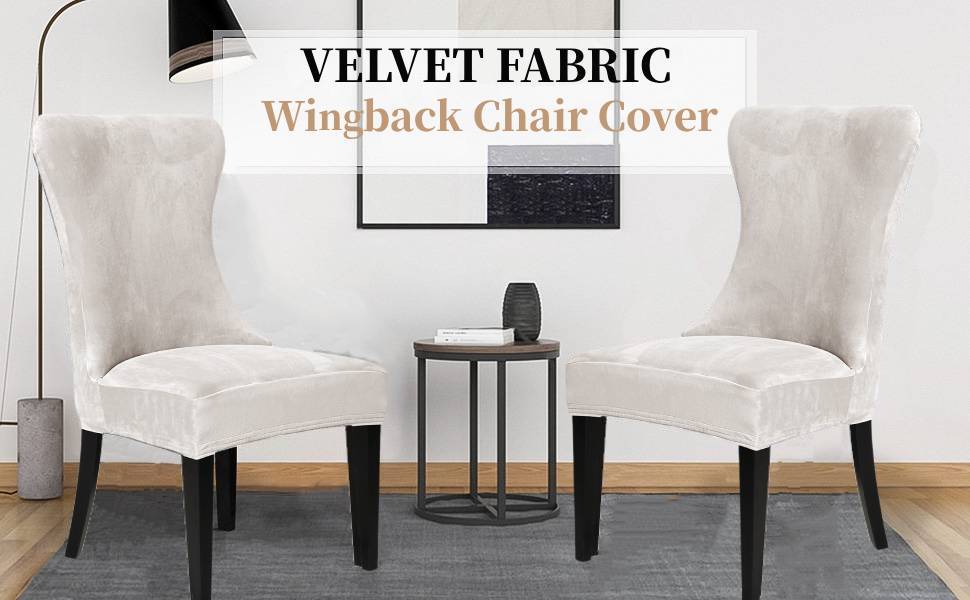 Wingback Chair Covers, Velvet Stretch Tufted Wingback Chair Cover Slipcover, Reusable Protector Arm Dining Chairfor Dining Room Banquet Home Decor, Machine Washable (White, Set of 4)