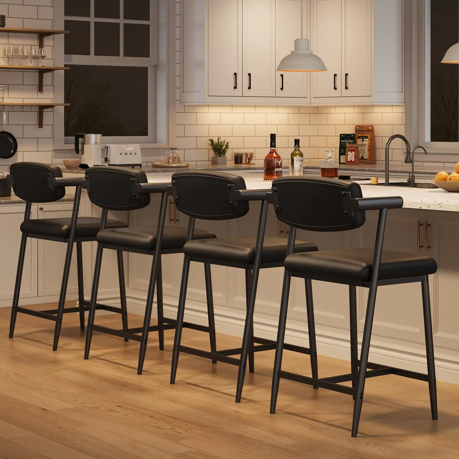 🪑 Garvee Bar Stools Set of 4 with Arms – 26" Counter Height Metal Chairs with Back & Footrest, Wider Seat, 400 lbs Capacity for Kitchen Island & Home Bar! ✨