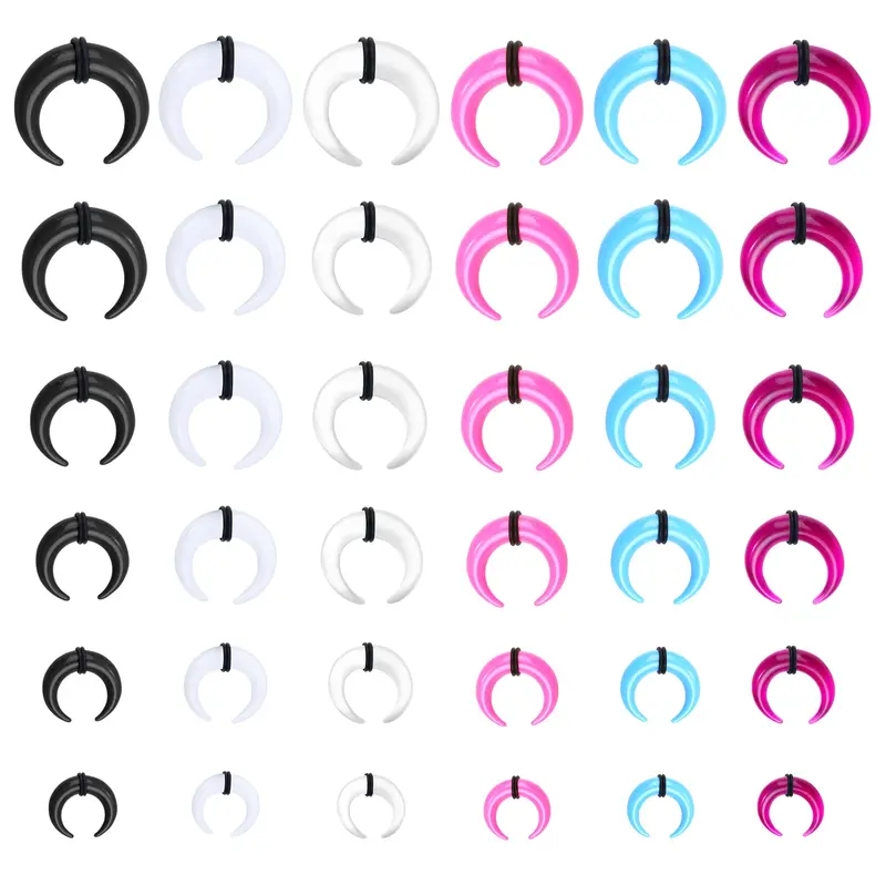 FASACCO Unisex Multi-Size 16G-6G Septum Jewelry Kit - Acrylic/Stainless Steel Internally Threaded Spike Horseshoe Barbells, Heart Shape Septum Pinchers for Nose/Ear Cartilage Stretching, Ear Expanders