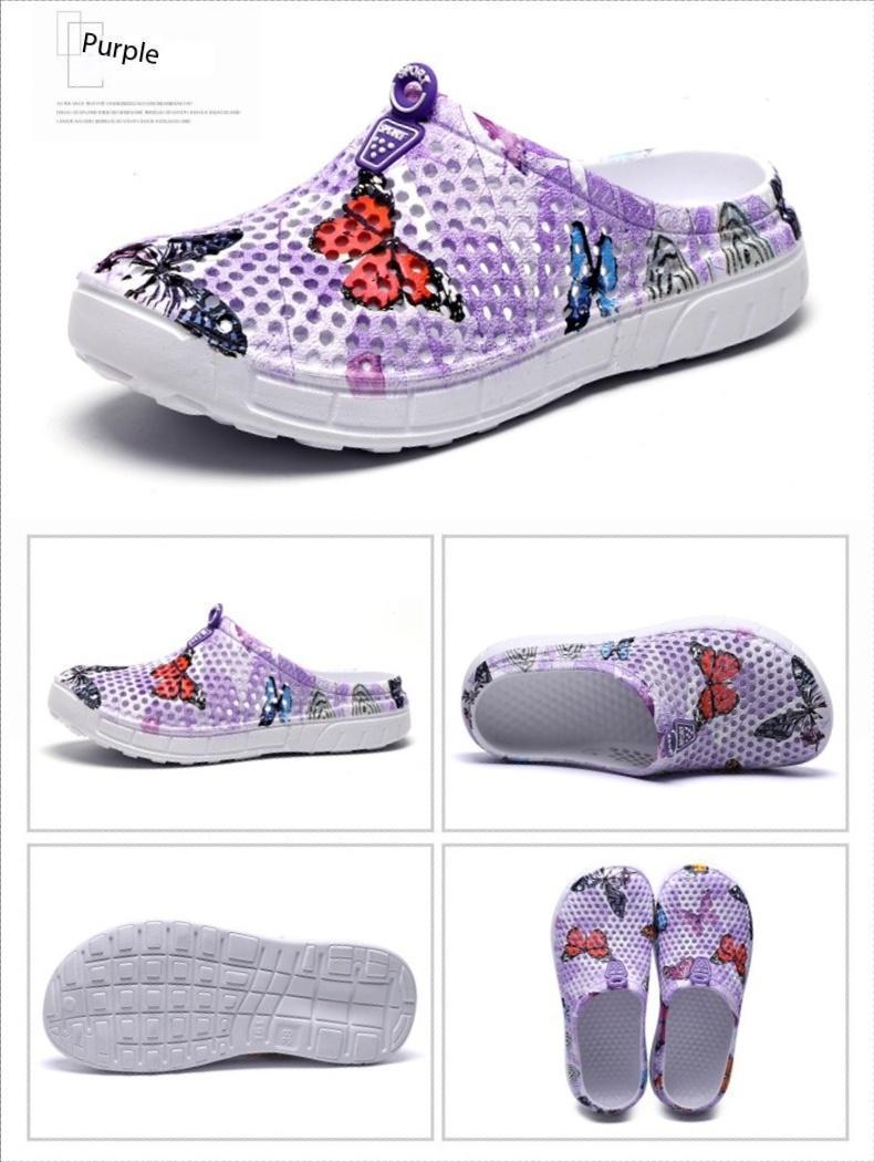 Butterfly Print Mesh Clogs for Women, Breathable Slip On Mules, Lightweight Non Slip Casual Summer Sandals, Cute Comfortable Nursing Shoes for Indoor Outdoor Beach, Trendy Aesthetic Footwear