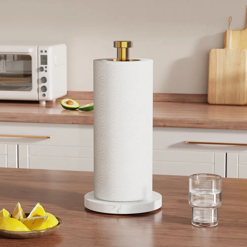 Single Rod Paper Holder with Artificial Stone Base, Ideal for Living Room and Kitchen, Elegant Design for Home Decor