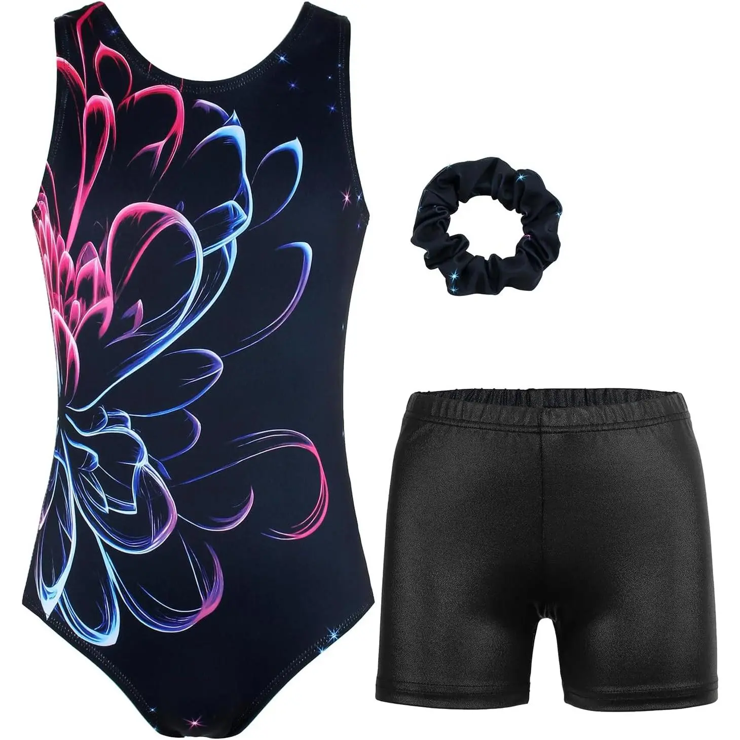 Gymnastics Leotards for Girls Sparkly Dance Unitards Biketards Black Activewear for Girls 4-13Years