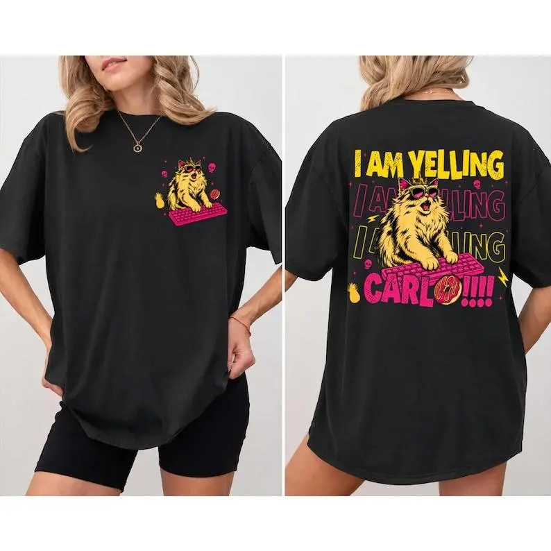 Men's Double-Sided Printing Dungeon Crawler Carl T-Shirt - I Am Yelling Carl, Princess Donut Designs, Casual Streetwear for Anniversary, Beach, Pair with Pants