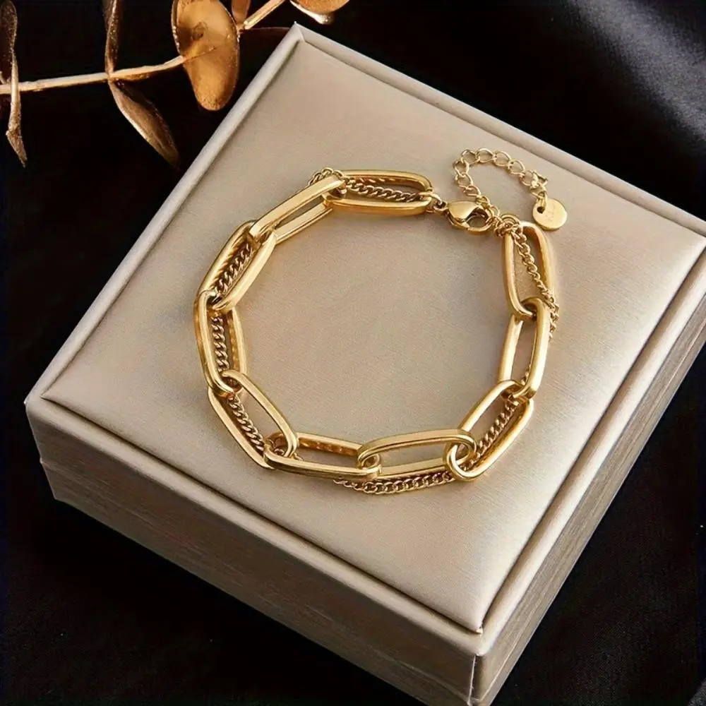 1 fashionable retro street hollow double-layer layered bracelet - suitable for women's birthdays, school opening season, graduation ceremony gifts, or daily commuting parties