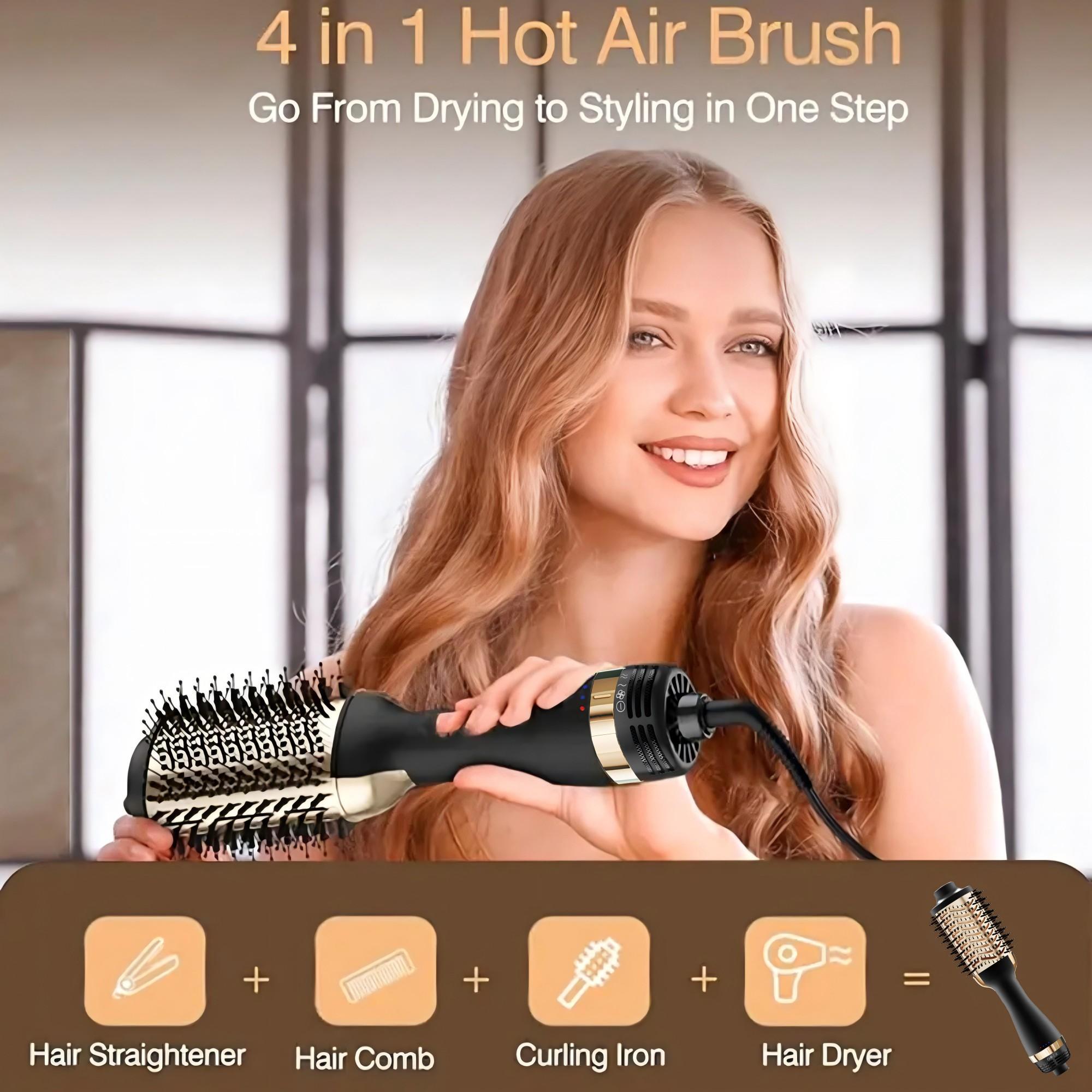 Multifunctional Hot Air Brush, 2 in 1 Blow Dryer Styler with 3 Gear Temperatures, Straightening & Curling Iron Comb, Hair Straightener Curler