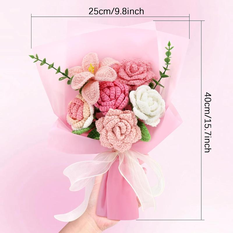 Handmade Crochet Sunflowers Rose Daisy as a  for Lover, Family,Friends. Crochet Bouquet, Crocheted Yarn , Artificial Flower Finished Bouquet (Pink)