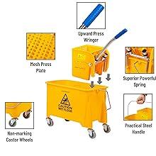 Mind Reader Bucket with Wringer and Mop Set, 22 Qt (5.5 Gallon), Floor Cleaning, Wheels, 16.25" L x 10.75" W x 24.5" H, Yellow