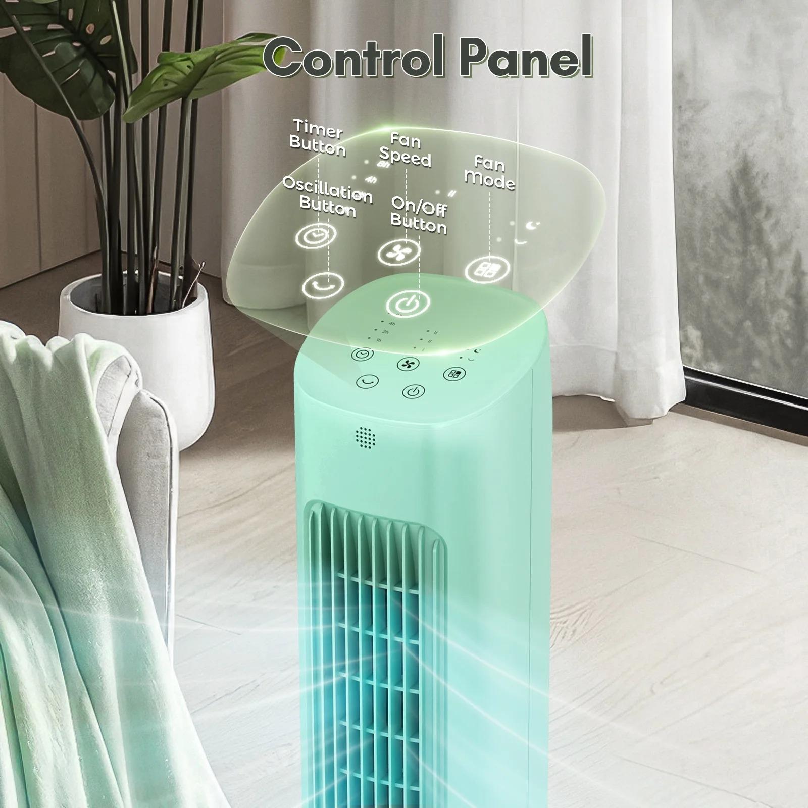 COWSAR Tower Fan for Bedroom, 85° Oscillating Fans with 8 Speeds, 30" Portable Bladeless Standing Fan, 15H Timer, Normal/Natural/Sleep 3 Fan Modes, Freestanding Tower Fans, Green