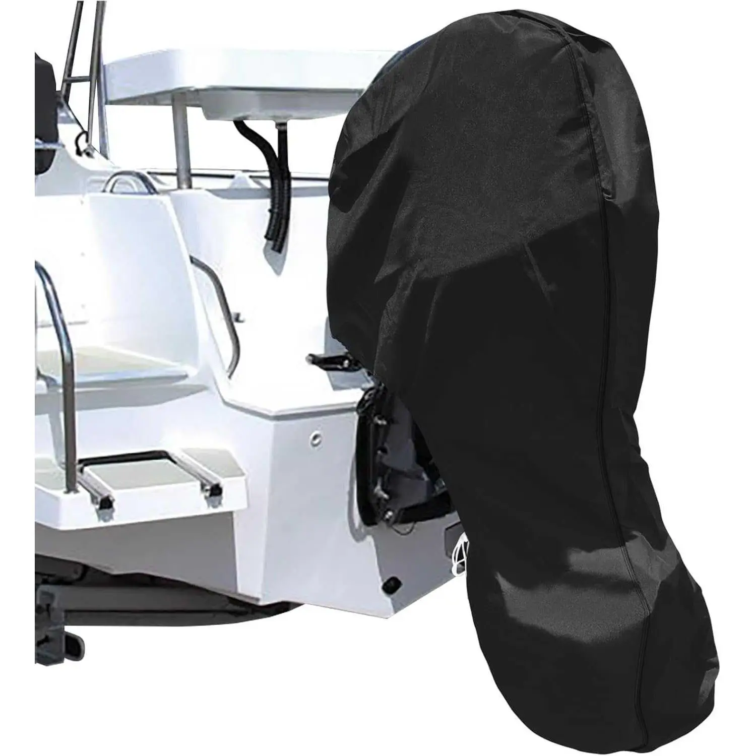 iCOVER Outboard Motor Covers, Trailerable Full Boat Engine Cover Waterproof Heavy Duty Oxford Fabric with Zipper, Fits 175-225HP Motors, Bla DL260808D23