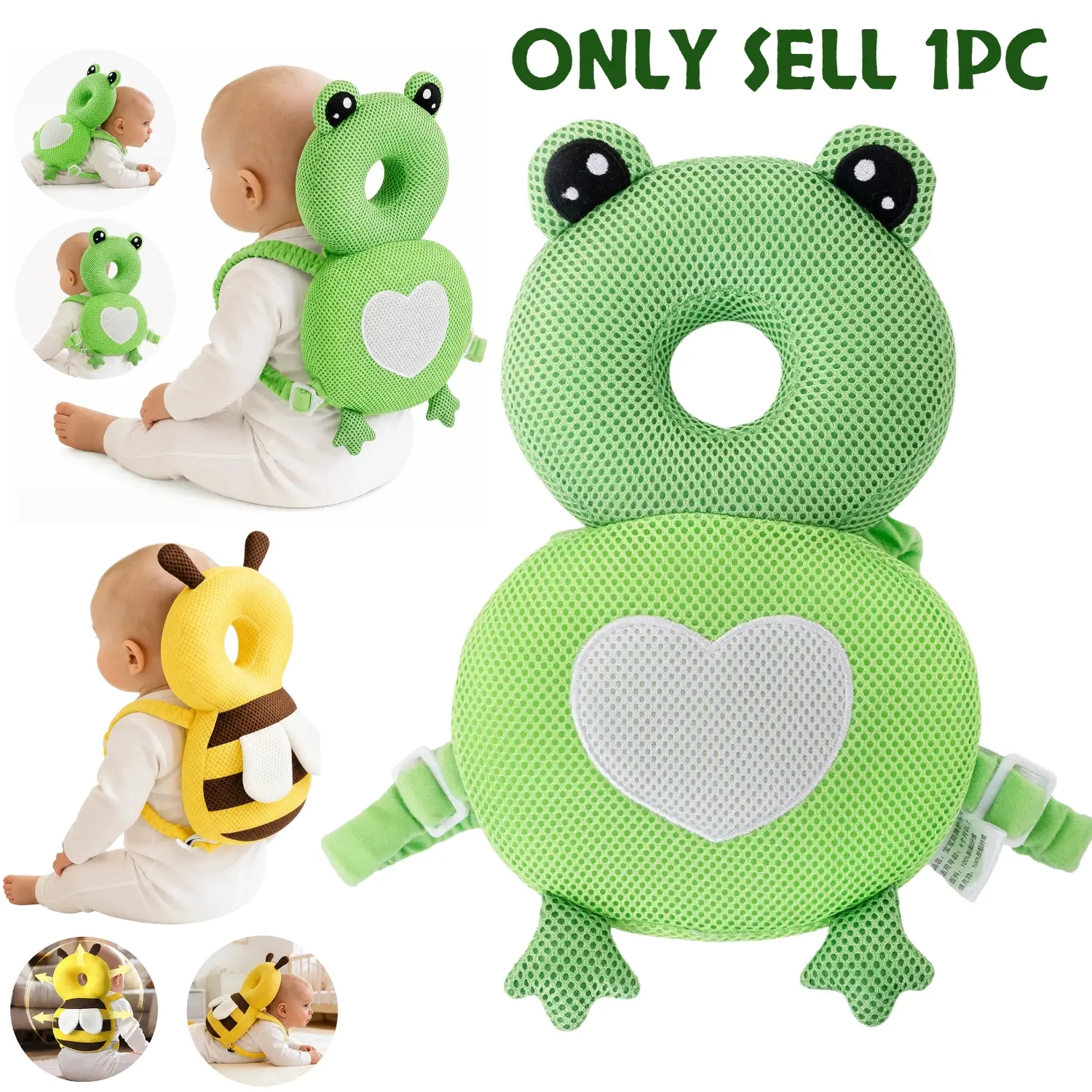1pc frog, bee, cute animal anti-collision back cushion for learning to walk, teaching supplies, breathable anti-fall mat for summer used in walking practice early education materials, Nursery, with horizontal strap fixed cute frog, bee backpack