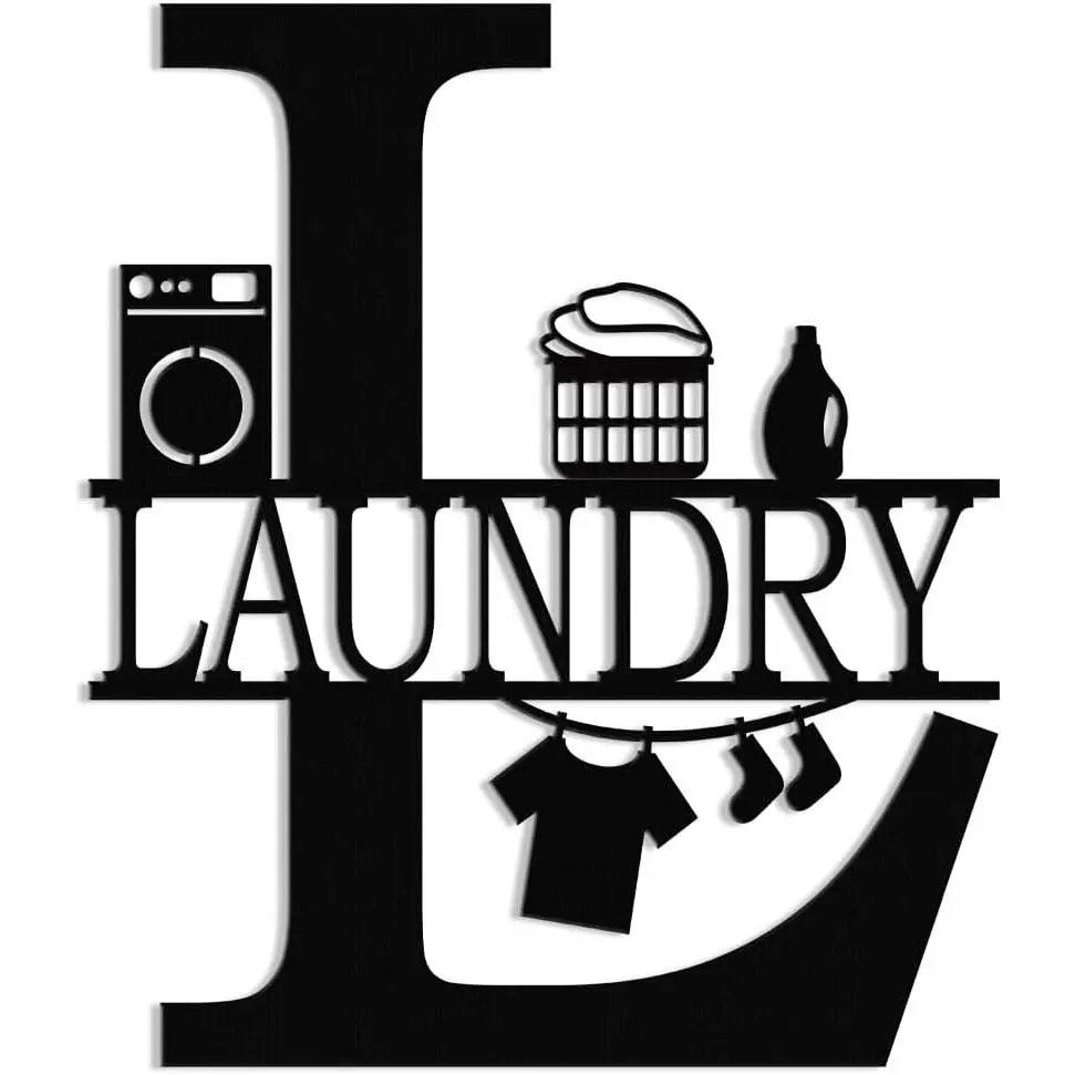 Laundry Room Decor Sign, Vintage Metal Laundry Sign Wall Art for Modern Home, Kitchen, Bathroom Hanging Decoration (Black - 12 x 14 inch)