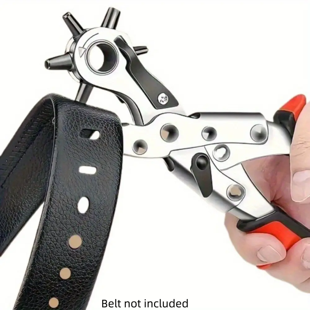 Heavy-Duty Rotary Leather Punching Pliers, Ergonomic Handle, Multi-Size Kit, Precise Holes, Ideal for Belts, Crafts, Sewing Projects, Diy Tool, Smooth Hole Puncher, Hand Tools