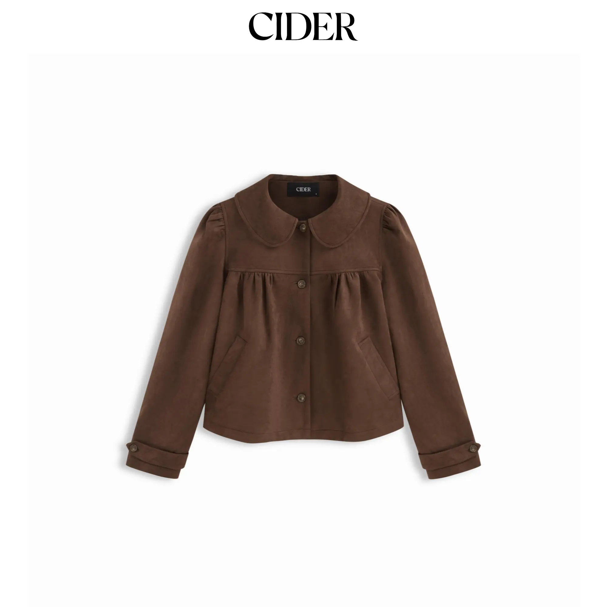 Cider Suede Peter Pan Collar Ruched Jacket SummerFinds