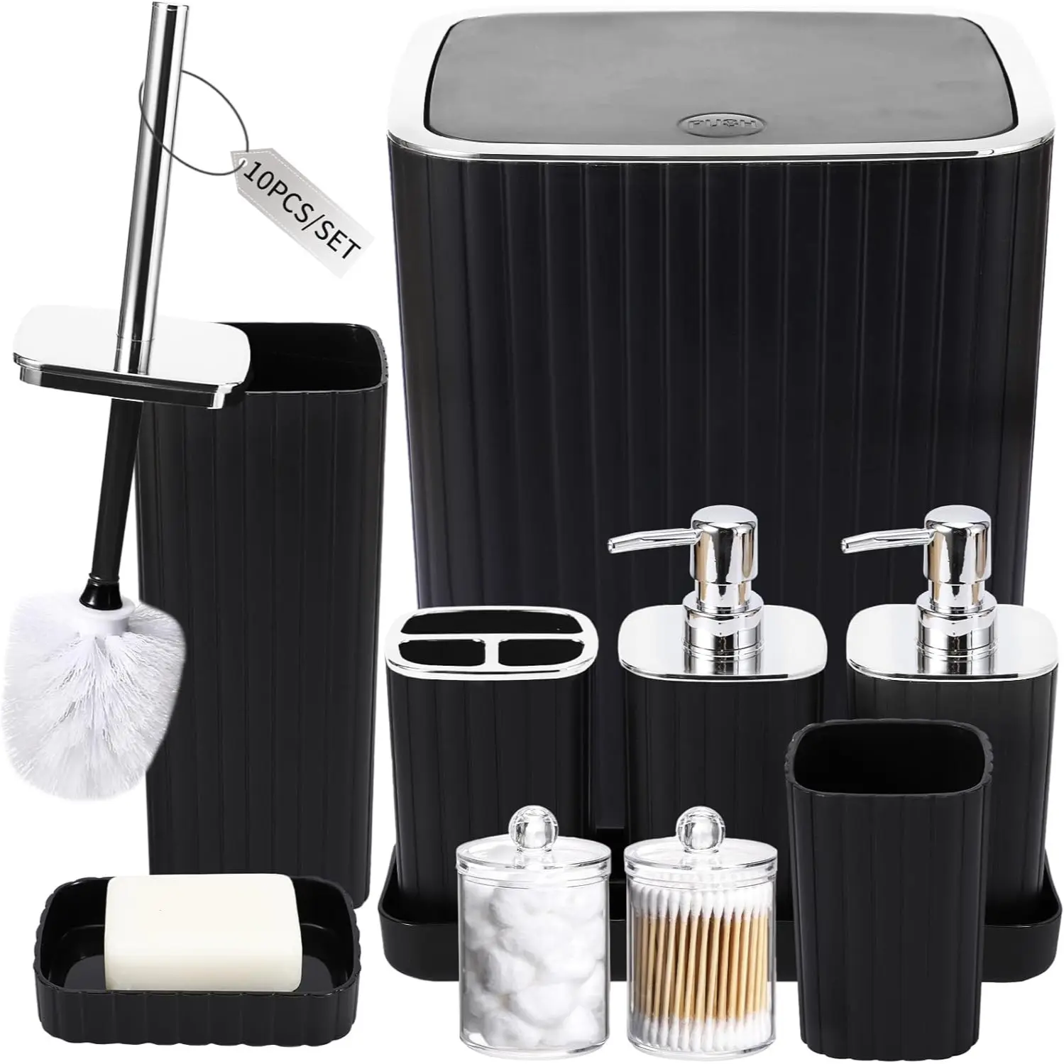 10 Piece Luxury Silver Edge Bathroom Accessories Set, Complete Bath Storage Kit, Elegant Toilet Organizer, Modern Design, Bathroom Accessory Set