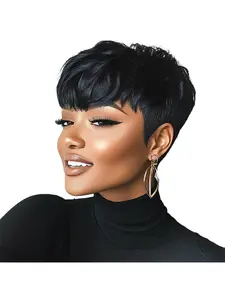 hort Pixie Wigs For Black Women Black Short Wig With Bangs Pixie Cut Wigs Glueless Wigs For Women Bang Wigs For Black Women Wig With Bangs Straight Wigs Black Bob Wigs For Women