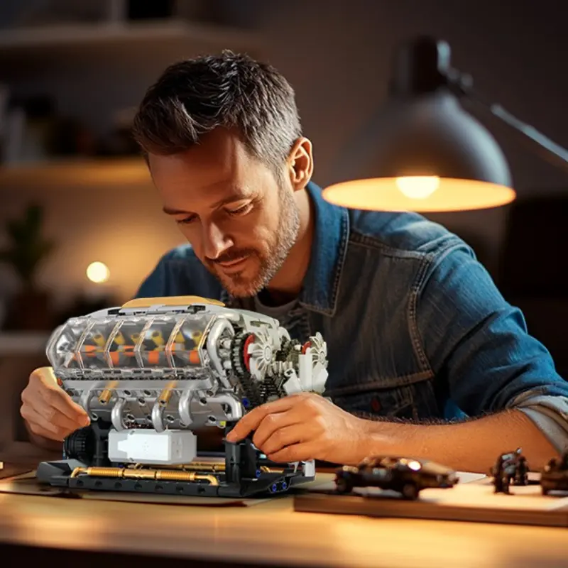 Adult Creative V8 Engine Building Kit, Build Your Own MOC Mini V8 Engine Model Toy for Display, Compatible Set for Boys Ages 14 and Up, STEM Building Project for Teenagers (692 Pieces)