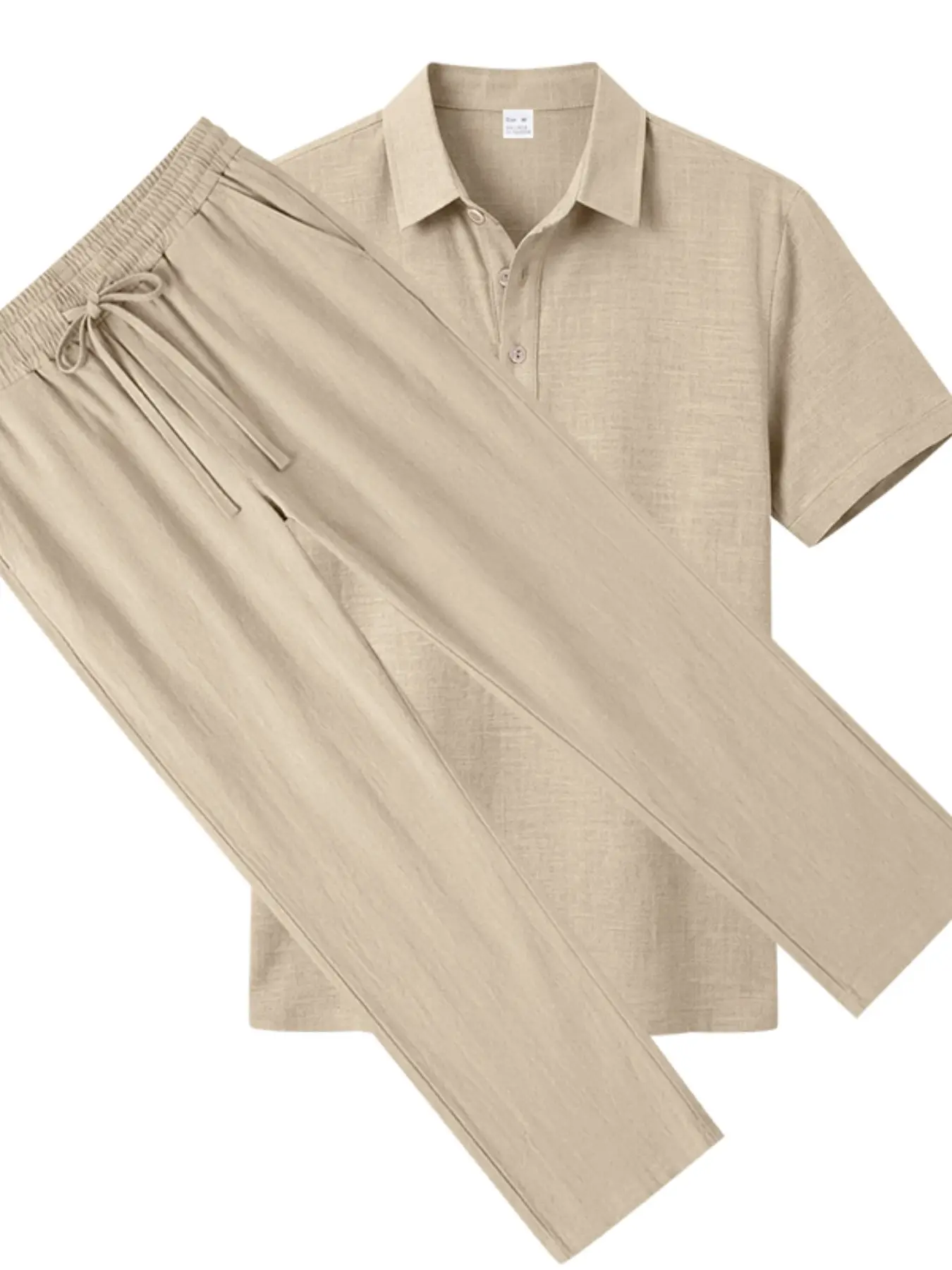 Men's Summer Quick-Dry Short-Sleeve & Long Pants Set, Casual Fashion, Linen Breathable Plain Color, Comfortable Button Collar Shirt