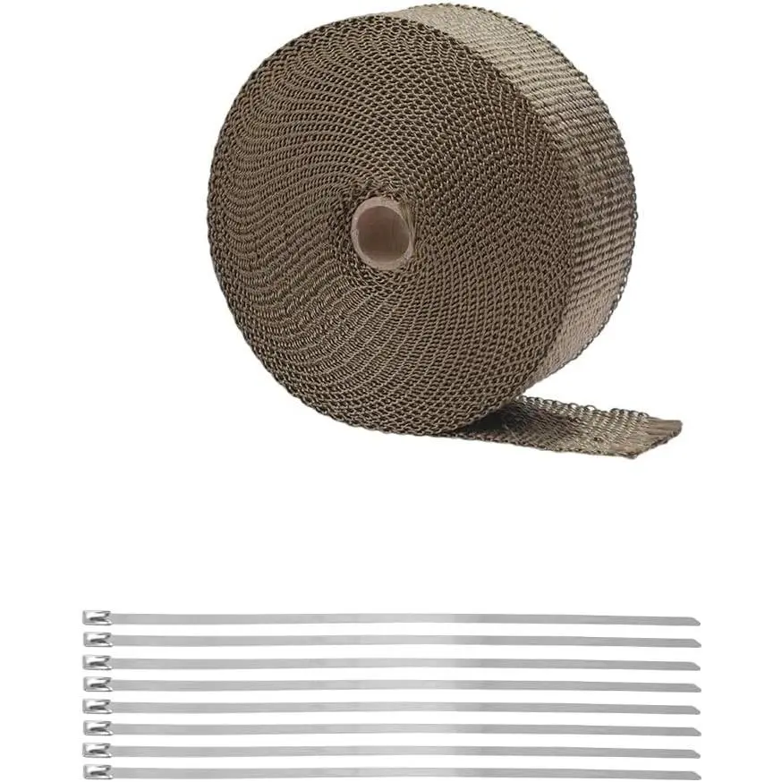 1.97'' x 16 Ft Car Exhaust Heat Wrap Roll, Lava Fiber Heat Shield Pipe Insulation Roll with Stainless Steel Ties, Titanium Exhaust Thermal Protection Tape for Motorcycle (16FT/5M)