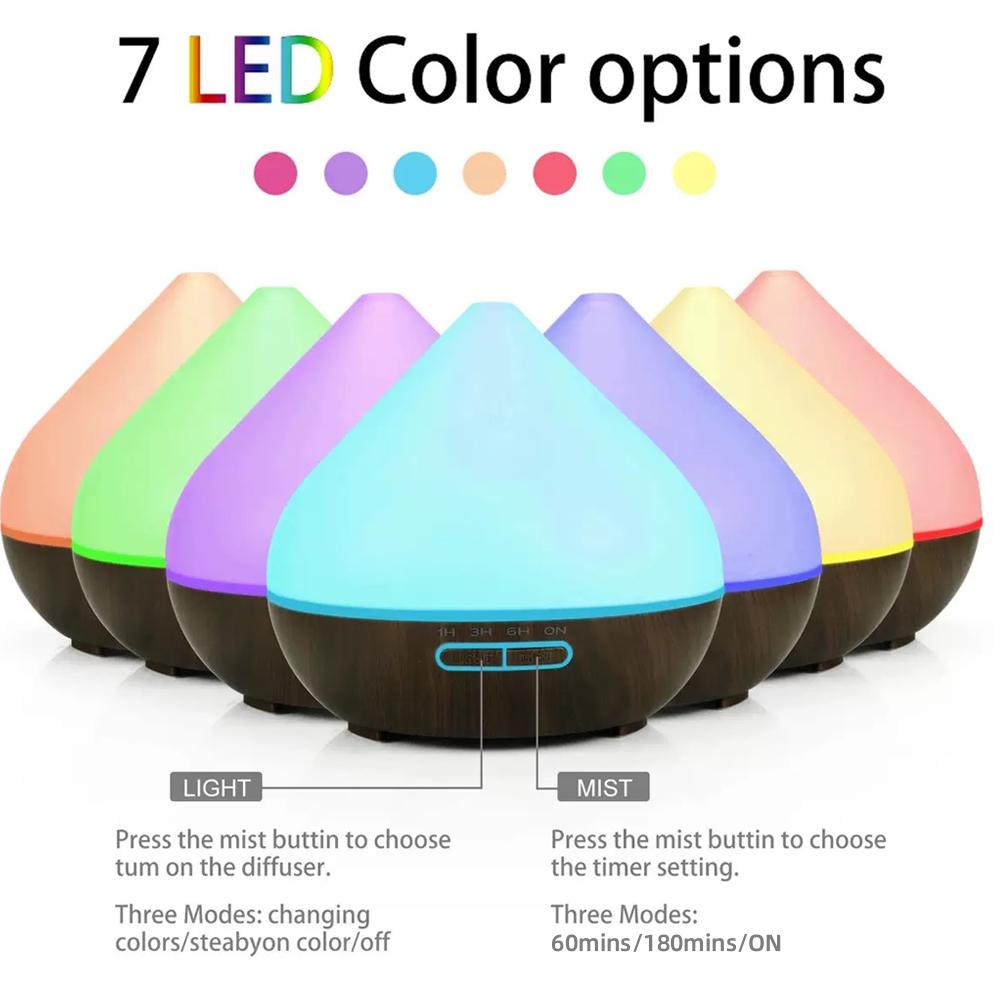 Complete Aromatherapy Set: 500ml Essential Oil Diffuser with Remote, Ultrasonic Humidifier, Color LED Lights & 6 Premium Oils