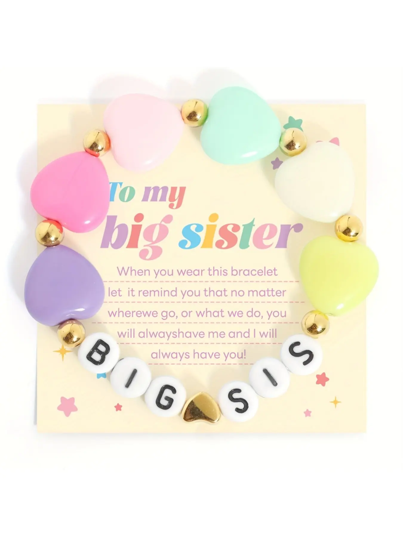 Promoted to Big Sister Bracelets Set, Heart Charm Beaded Stackable Bracelets, Surfer Stretch Accessories, Jewelry Gift for Big Sis Sister