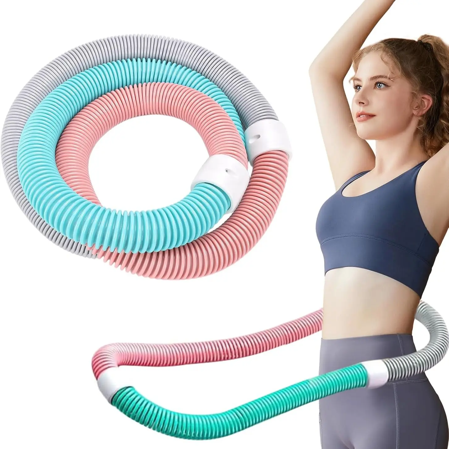 Weighted Soft Spring Hula Hoop for Adults, Upgraded Closed Silent Version Fitness Hoop, Waist-Friendly, 2.2lb Portable Slimming Exercise Equipment for Home and Travel