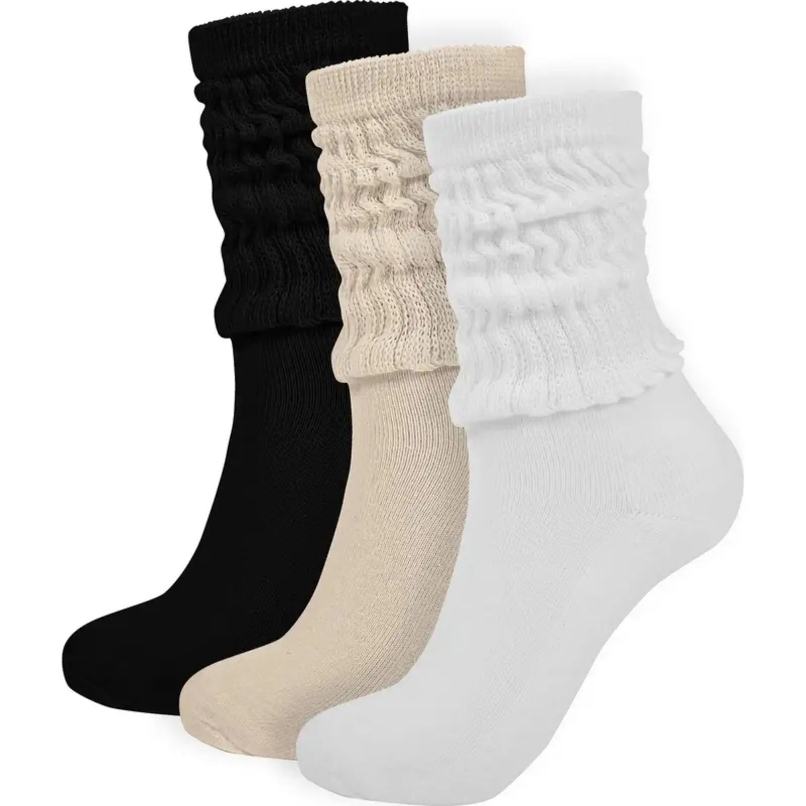 Womens Ruffle Knit Scrunch Slouch Boot Socks 3 Pack Mid Calf Frilly Fold Athletic Black 5 Toe Socks for Jeans Thanksgiving Wear Set