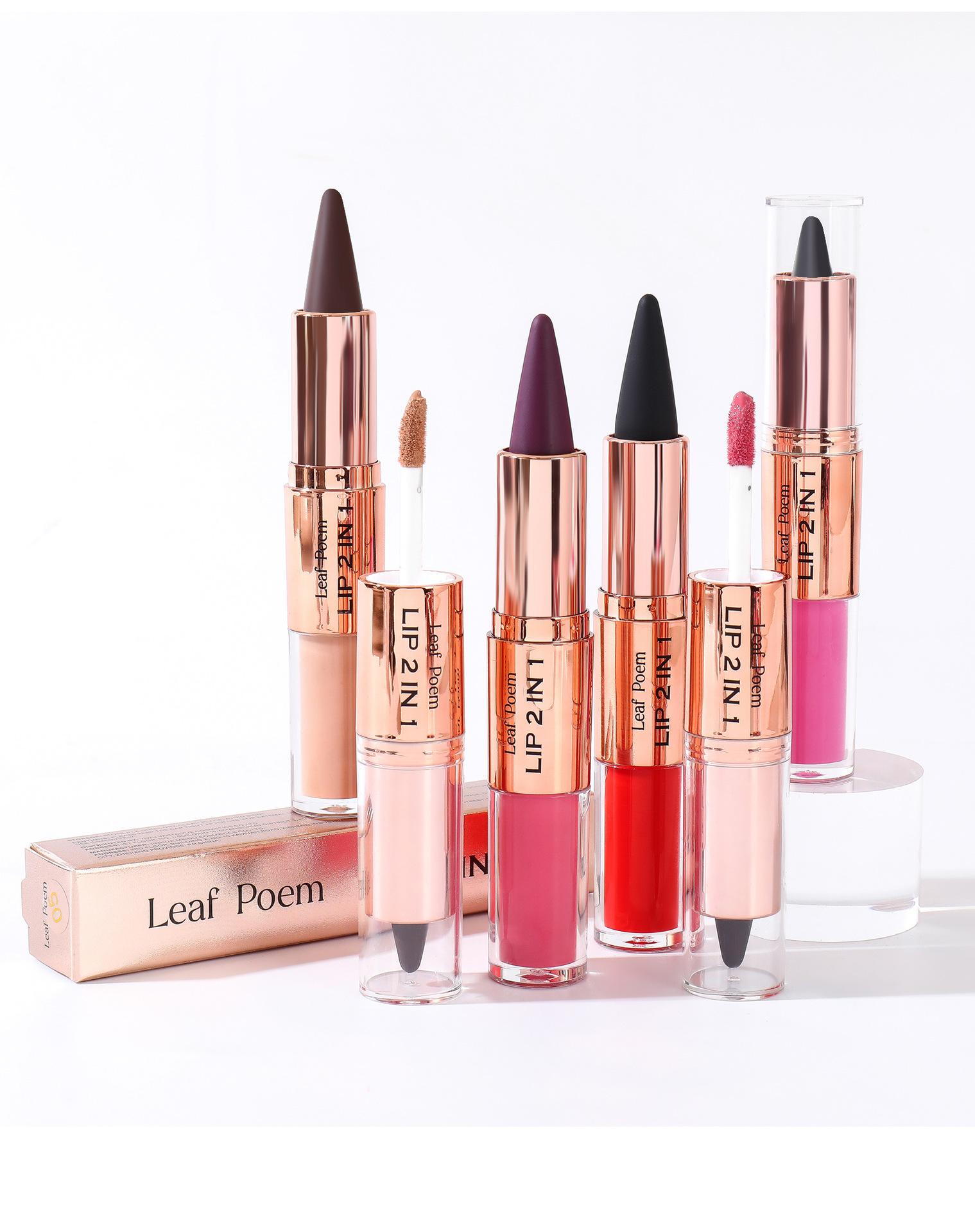 Dual-ended two-in-one lipstick and lip liner, matte non-stick cup non-fading pearlescent lip gloss, long-lasting matte lipstick