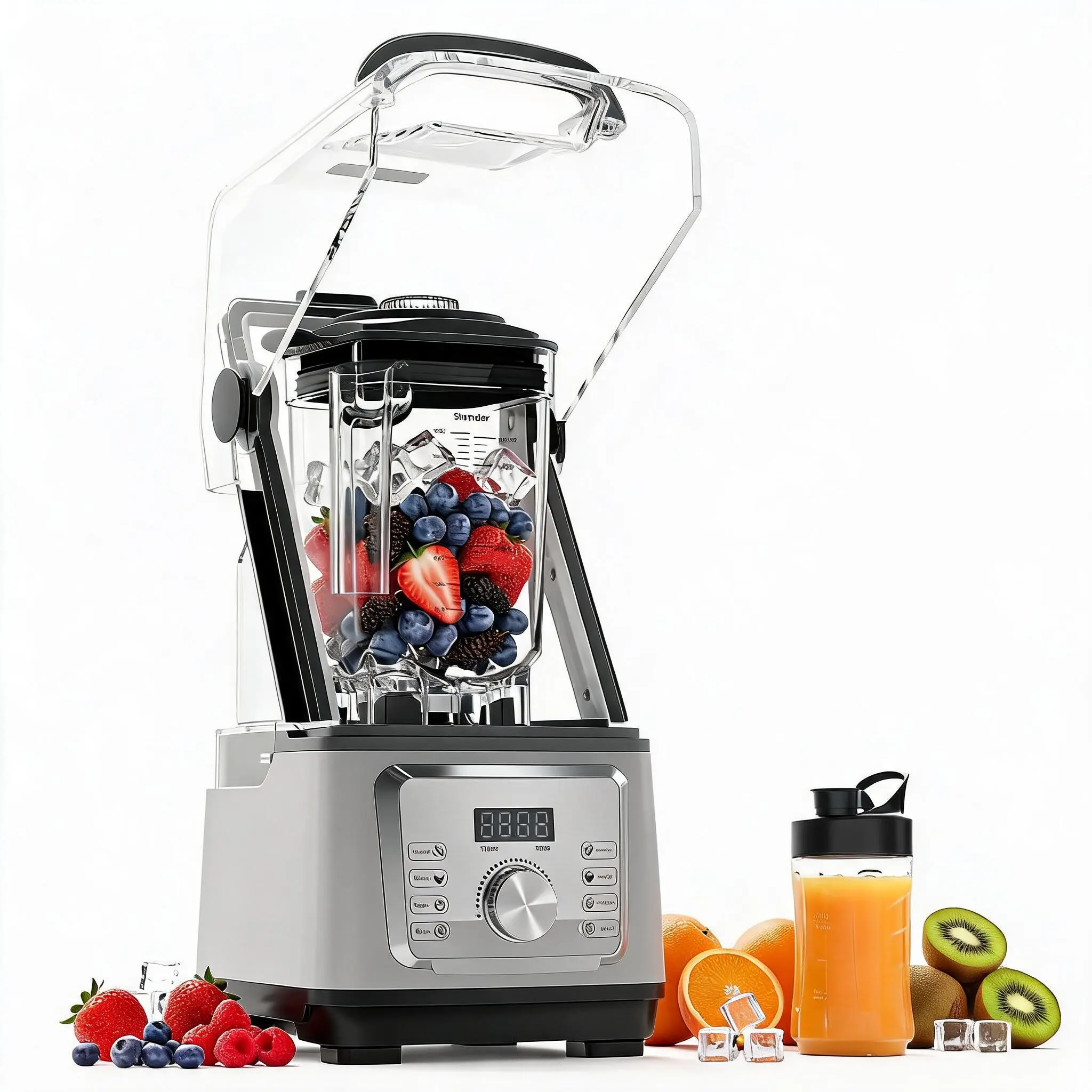 2200W Commercial Countertop Blender, 68oz High-Capacity Jar, Up to 28000 RPM Heavy-Duty Smoothie Mixer for Kitchen & Restaurant, Stainless Steel - Color: Silver，Includes 300ml Auxiliary Cup
