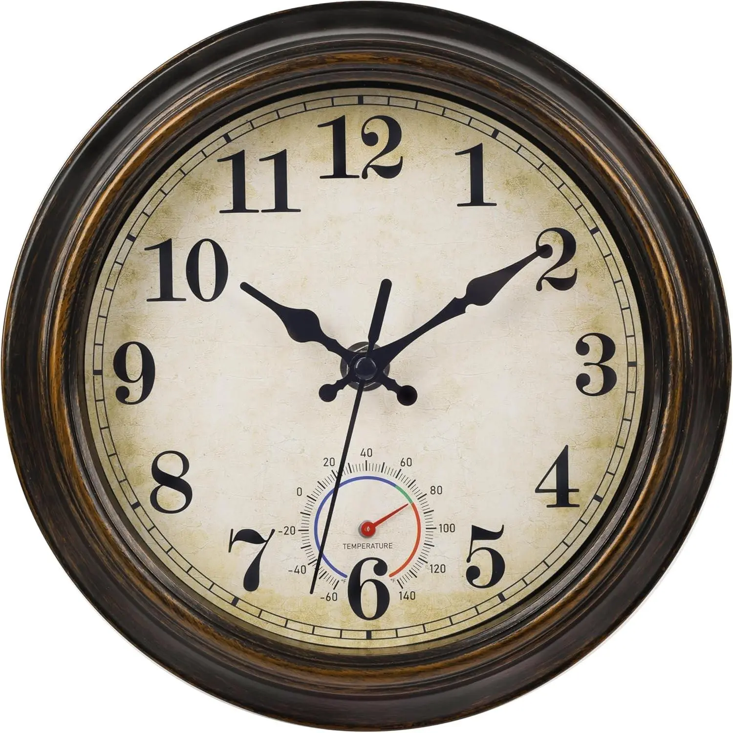Vintage Rustic 8-Inch Bronze Waterproof Outdoor Wall Clock with Thermometer, Home Decor for Patio Pool Bathroom, Bathroom Decor Ideas