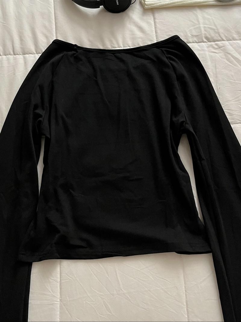 Fashion and casual Y2K women's five pointed star printed round neck flared sleeve top