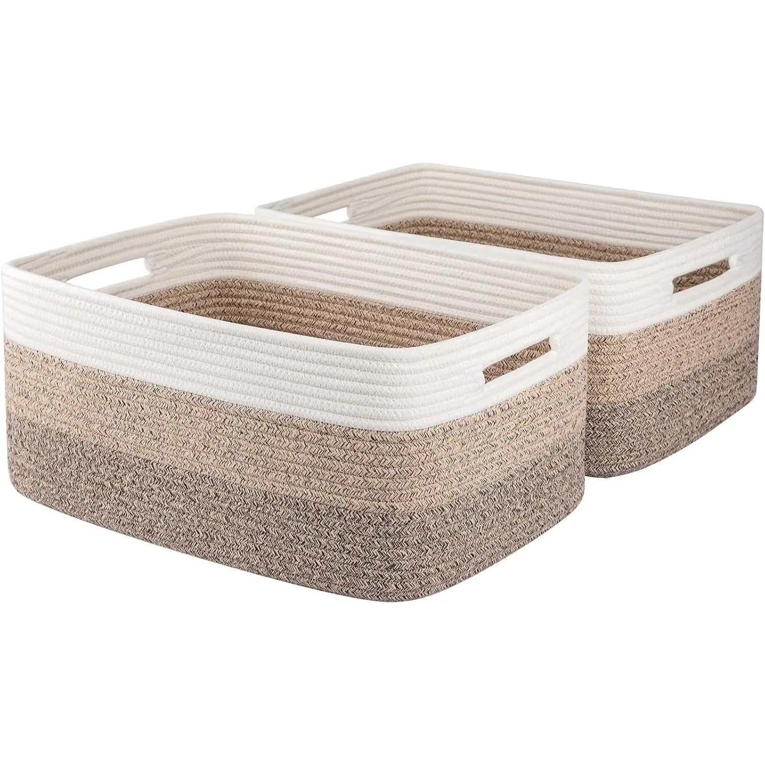 2-Pack Minimalist Decorative Cotton Woven Rope Storage Baskets - Large 17.7"x13"x7.87" Room Organizer Bins for Clothes, Blankets - Ideal Home Supply Gift for Shelves, Closets