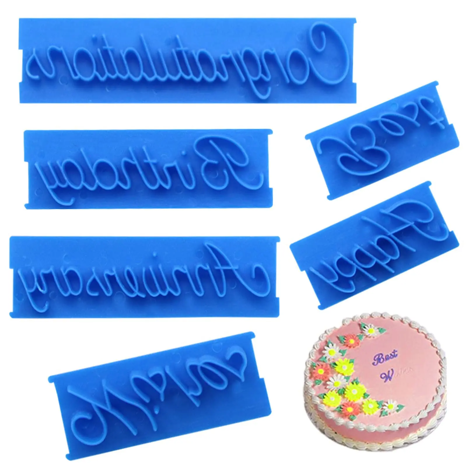 Cake Letter Mold, 6 Counts DIY Handwriting Letter Print Stamp, Cake Word Mold, Baking Tool for Cake Decorating, Kitchen Accessories, Pastry Decorating Tools, Cake Decoration Tools