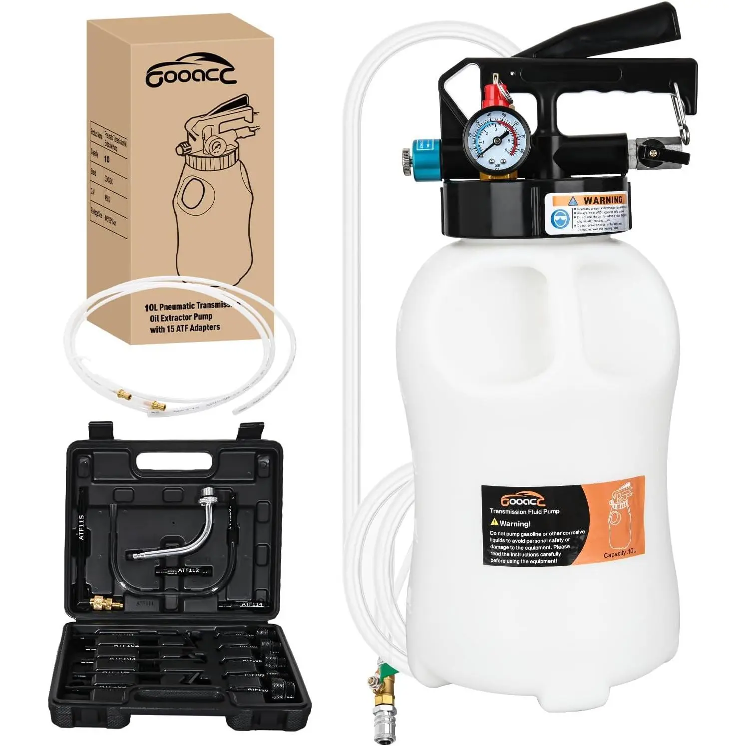 Transmission Fluid Pump Kit 10L Automotive Pneumatic Oil Fluid Extractor ATF Refill Dispenser Transfer Pump with 15 ATF Filler Adapters 2.6 Gal 2 Way Vacuum Fluid Evacuator Oil Change Tool Set