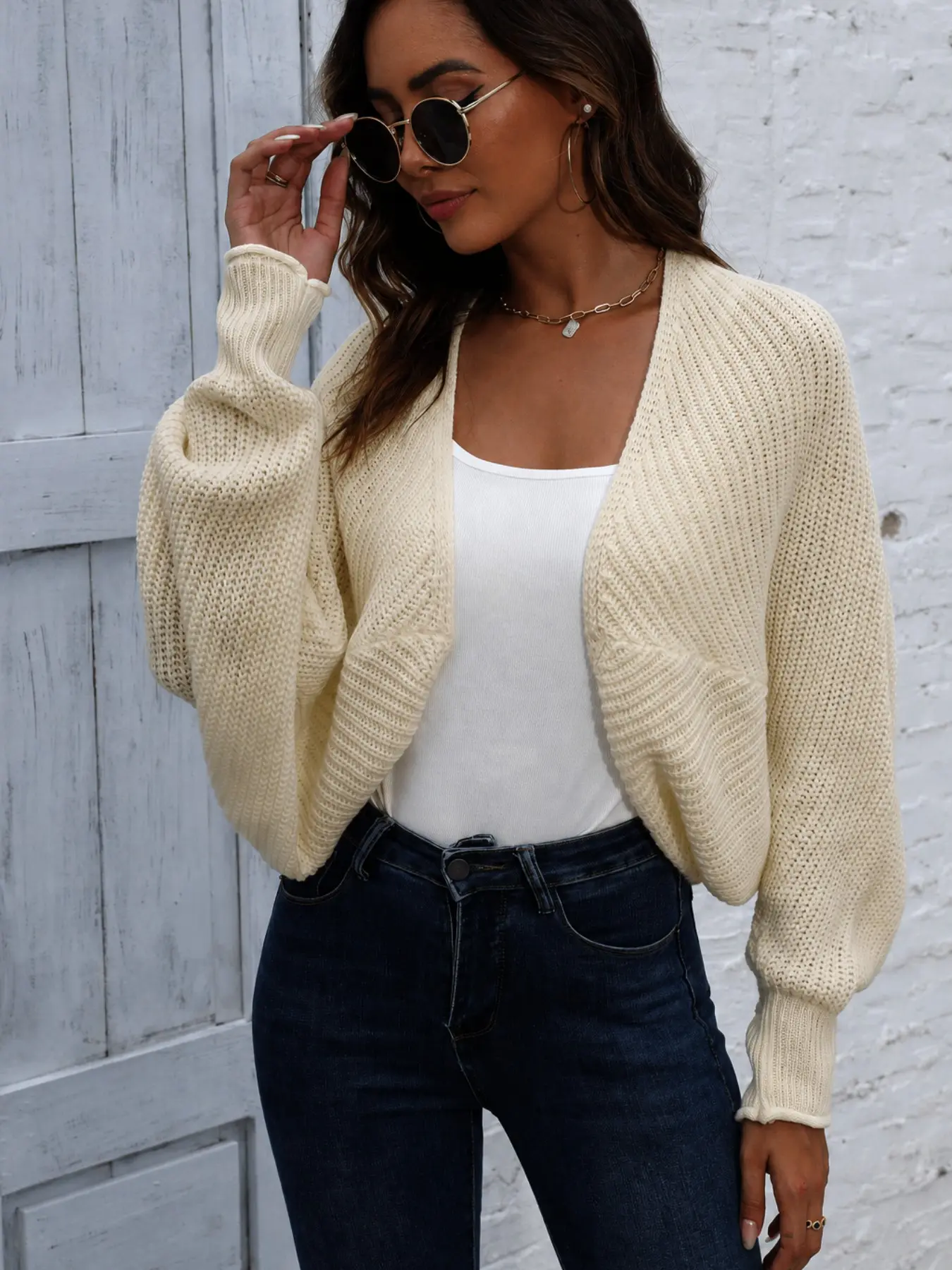 Women's Asymmetrical Batwing Sleeve Knit Cardigan Shawl, Comfortable Loose Fit, Three Colors Available, Spring Fall Layering Outerwear, Knitwear