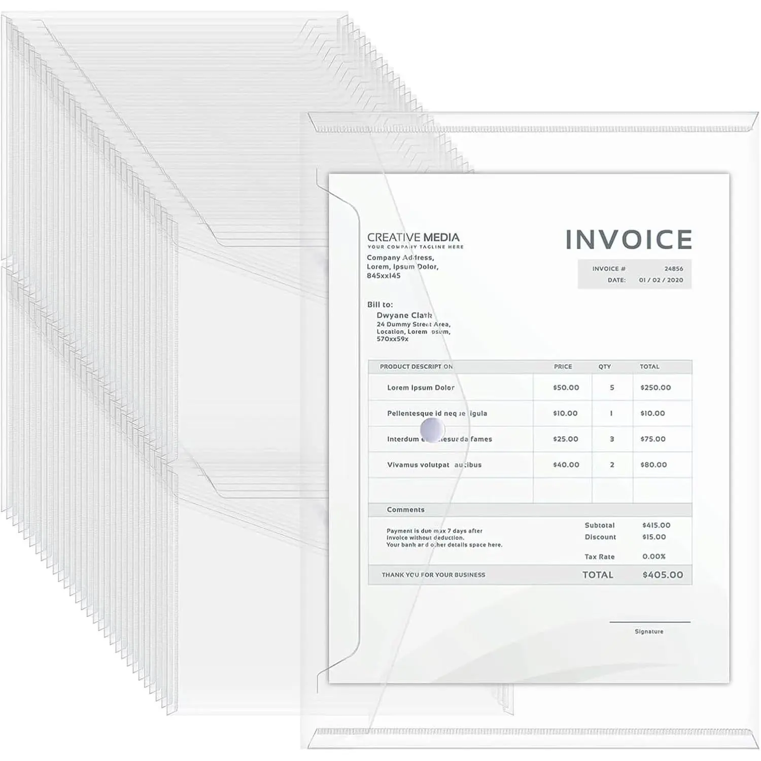 Plastic Envelopes A4 Letter Size Clear Document Folders | 100 Pack Snap Button Closure Pouches,  Folder With Pocket, School  Work Office Organization Storage Bag