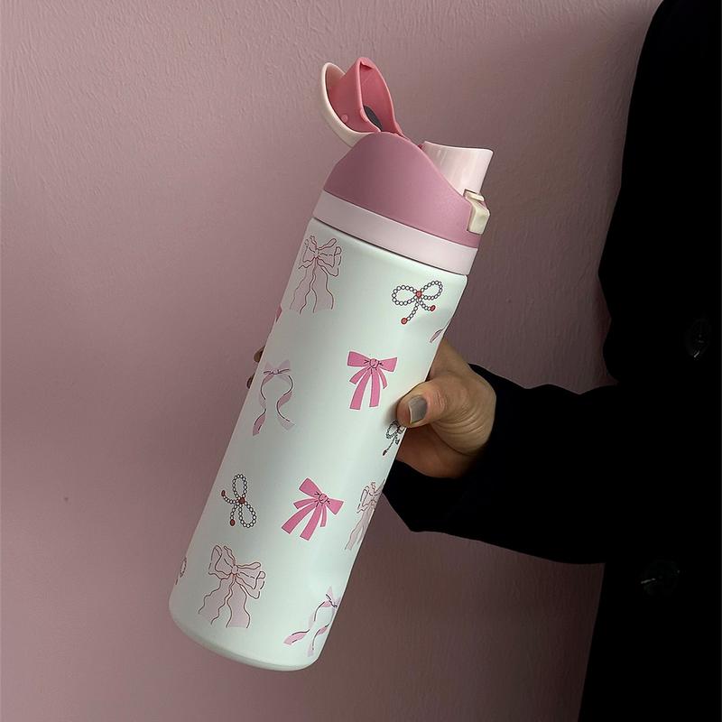 Butterfly Pattern Insulated Water Bottle Tumbler, 1 Count 24oz-32oz-40oz Stainless Steel Vacuum Flask with Straw, Summer Cool Bottle Drinking Cup for Home Office School, Drinkware