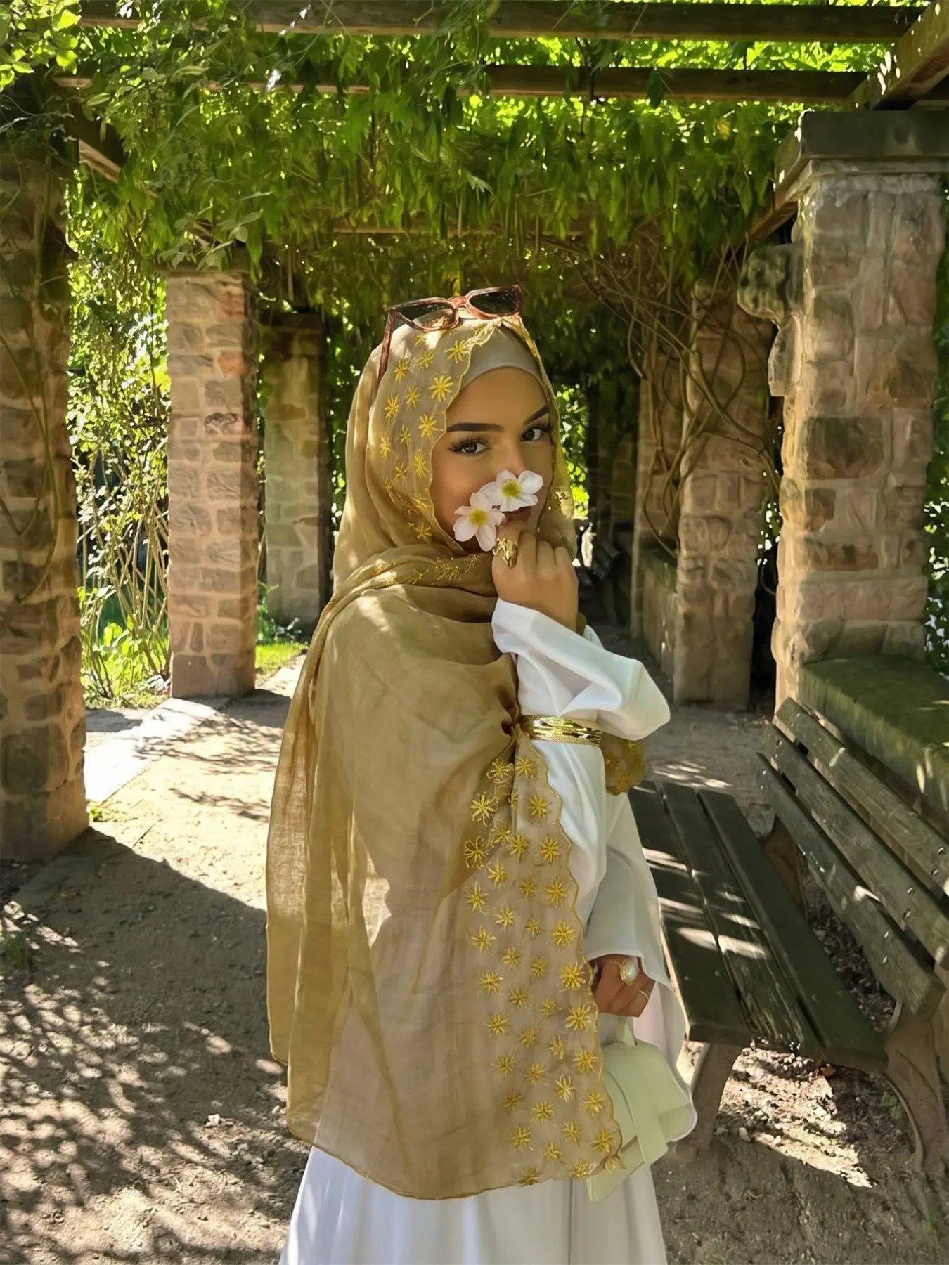 Elegant Plain Polyester Embroidered Shawl, Women's Summer Lightweight Breathable Hijab, Scarf, Versatile Fashion Accessory for All Seasons