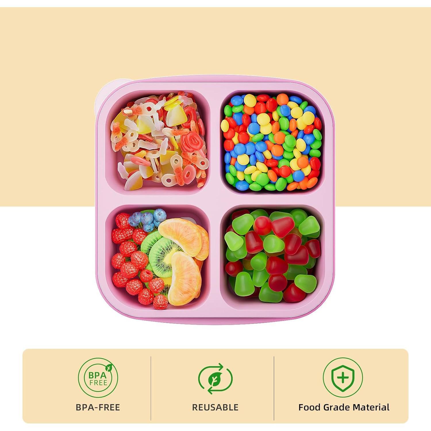 6 count Bento Snack Containers, 4 Compartment Storage Container with Lids, Divided Lunchable Container, Freezer, Microwave & Dishwasher Safe (6 Color) 6 count Bento Snack Containers, 4 Compartment Storage Container with Lids, Divided Lunchable Container, Freezer, Microwave & Dishwasher Safe (6 Color)