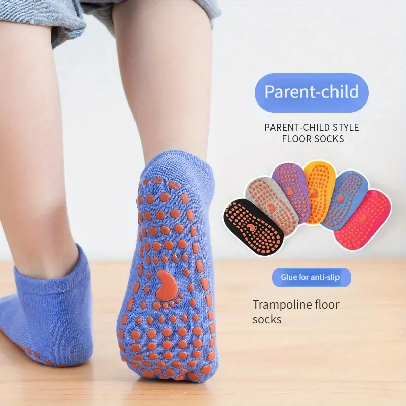2026 New 5 Pairs Anti Slip Floor Socks for Boys Girls Kids Toddlers Non Skid Indoor Outdoor Trampoline Playground Grip Socks Machine Washable Solid Color Breathable Compression Socks for Age 1-18 Years