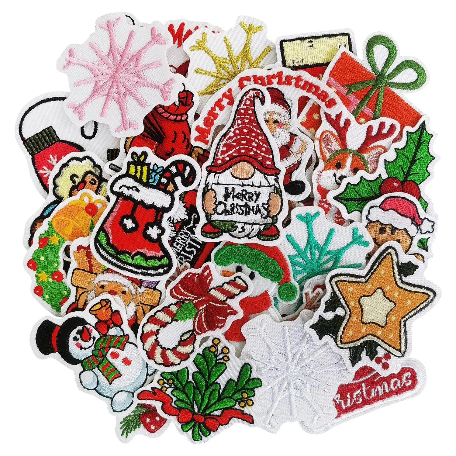 32 Christmas Iron-On Patches, Santa Claus, Snowman, Christmas Tree Embroidery Stickers, Clothes, Hat Decor, DIY Gift Making