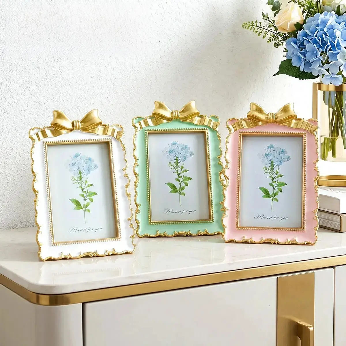 3D Embossed Bow Frame, Picture Frame, Craftsmanship, Home Desktop Photo Display, Picture Frames For Desk, Vanity Decor, French Style, Bedroom, Gift Box