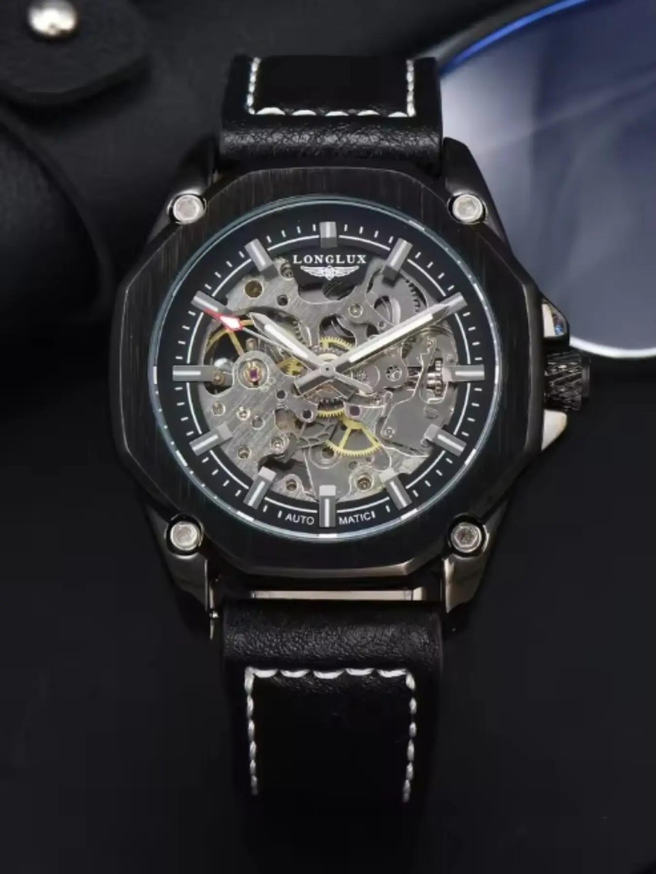 Square Octagon Men's Automatic Mechanical Wristwatch, Dual-Sided Transparent Gear Strap, Waterproof Durable Luxury Men's Watch, Gift for Husband