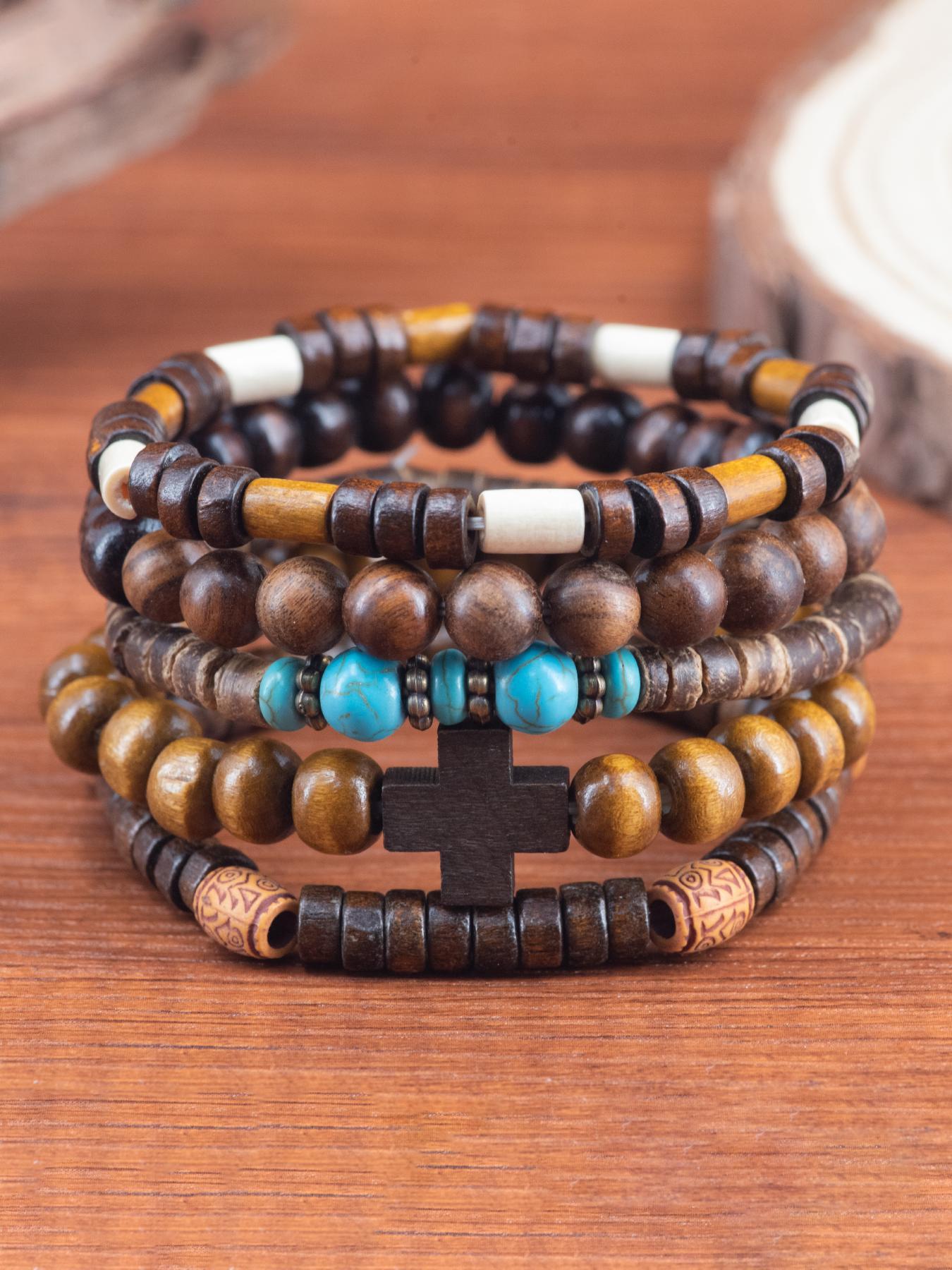 Boho Style Wooden Beaded Bracelet, Vintage Trendy Bracelet, Fashionable Jewelry for Women & Girls for Daily Decoration, Beaded Bracelet Set