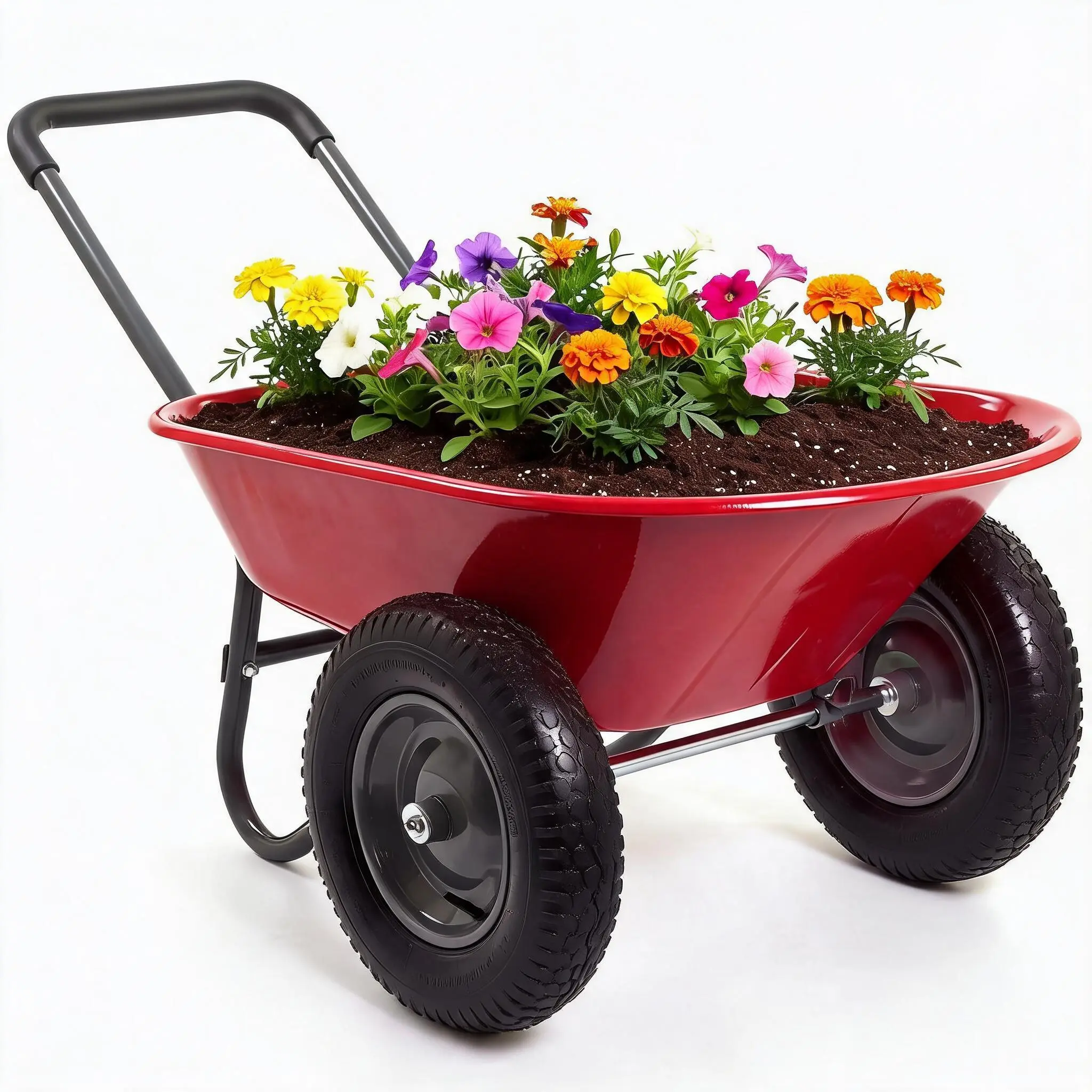 Hosslly Sturdy Garden Wheelbarrow Cart - Heavy-Duty Yard Work Equipment with Dual/4 Wheels, Built-in Stand, Ideal for Home, Yard Use