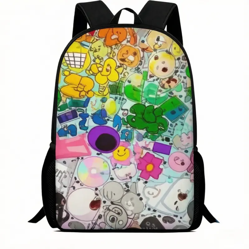 BFDI (Battle for Dream Island) Cartoon Print Backpack - Lightweight Polyester Waterproof Bag - Adjustable Straps, Zipper Closure - Prop 65 Safe - Ideal for Teens, School, Outdoors