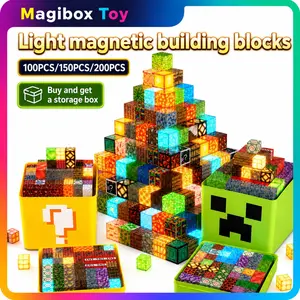 200pcs/100pcs/150pcs Magnetic Building Blocks Set, Stem Montessori Creative Toy, 3D Light-Up Puzzle Kit, Birthday Gift for Kids Ages 3-8