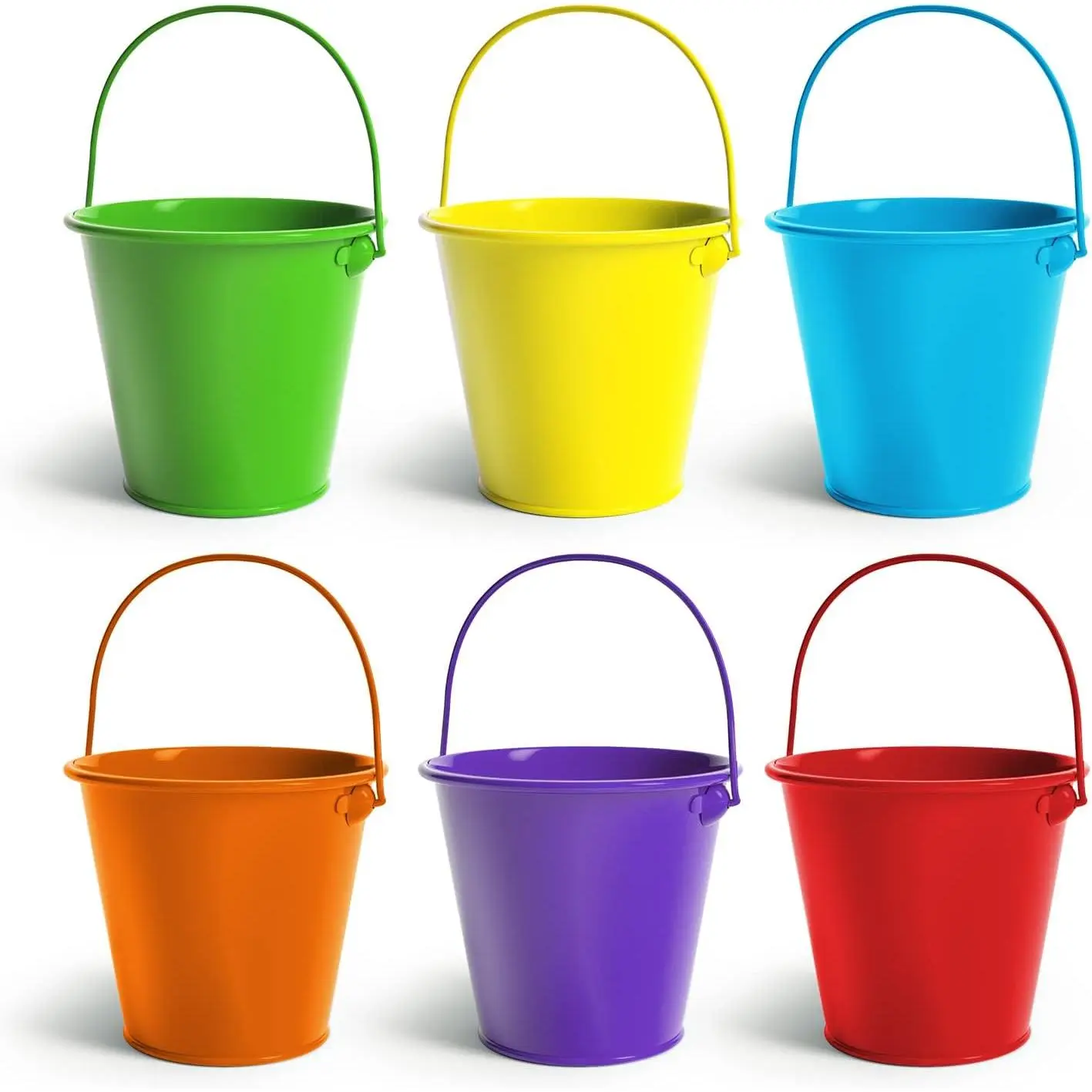 Small Metal Buckets with Handle 6 Pcs – Mini Galvanized Tin Pails 20 fl oz for Party Decor, Classroom Pencil Holder, Candy Buckets, Centerpiece, Kids Crafts (Multi-Colored, Small 4.3" Top)fidget toys